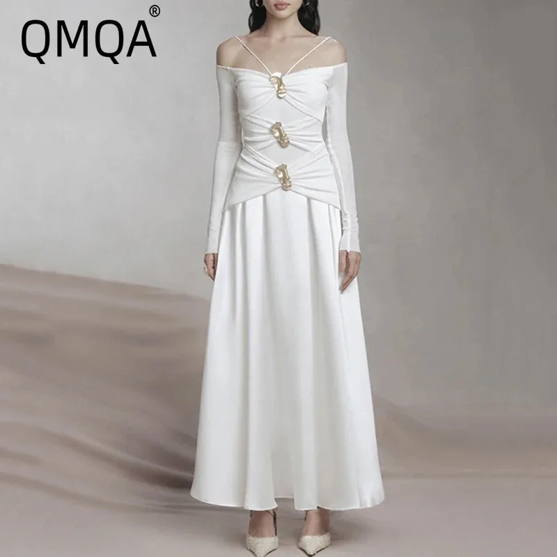 QMQA Модные женские элегантные платья с разрезом на шее и длинными рукавами, высокой талией, лоскутное платье с металлическими пуговицами и перекрестными складками, трапециевидное платье 1A565
QMQA Модные женские элегантные платья с разрезом на шее и длинными рукавами, высокой талией, лоскутное платье с металлическими пуговицами и перекрестными складками, трапециевидное платье 1A565