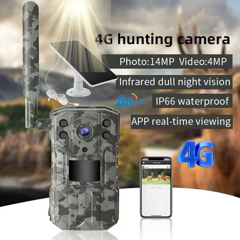 14MP 4G SIM Card Solar Hunting Trail Camera IP66 Waterproof 20M PIR Motion Detection Wildlife Camera IR Night Vision Device
14MP 4G SIM Card Solar Hunting Trail Camera IP66 Waterproof 20M PIR Motion Detection Wildlife Camera IR Night Vision Device