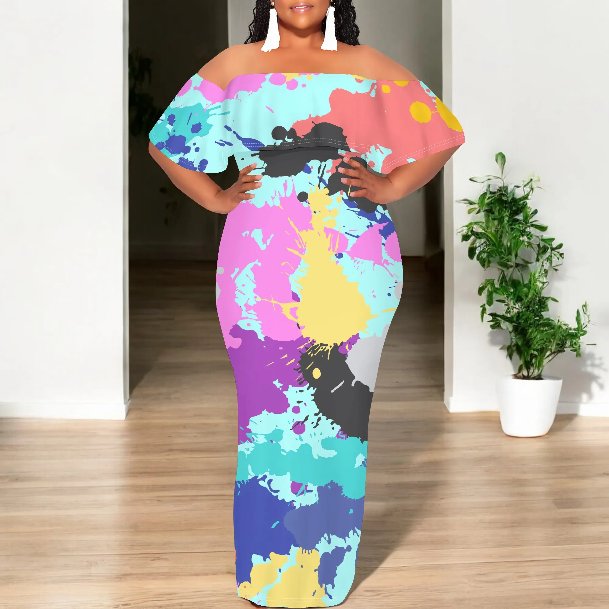 Womens Sexy Casual Dresses Colorful Geometric Off-Shoulder Ruffle Maxi Dress Party Evening Resortwear Swing Neck Dress
Womens Sexy Casual Dresses Colorful Geometric Off-Shoulder Ruffle Maxi Dress Party Evening Resortwear Swing Neck Dress