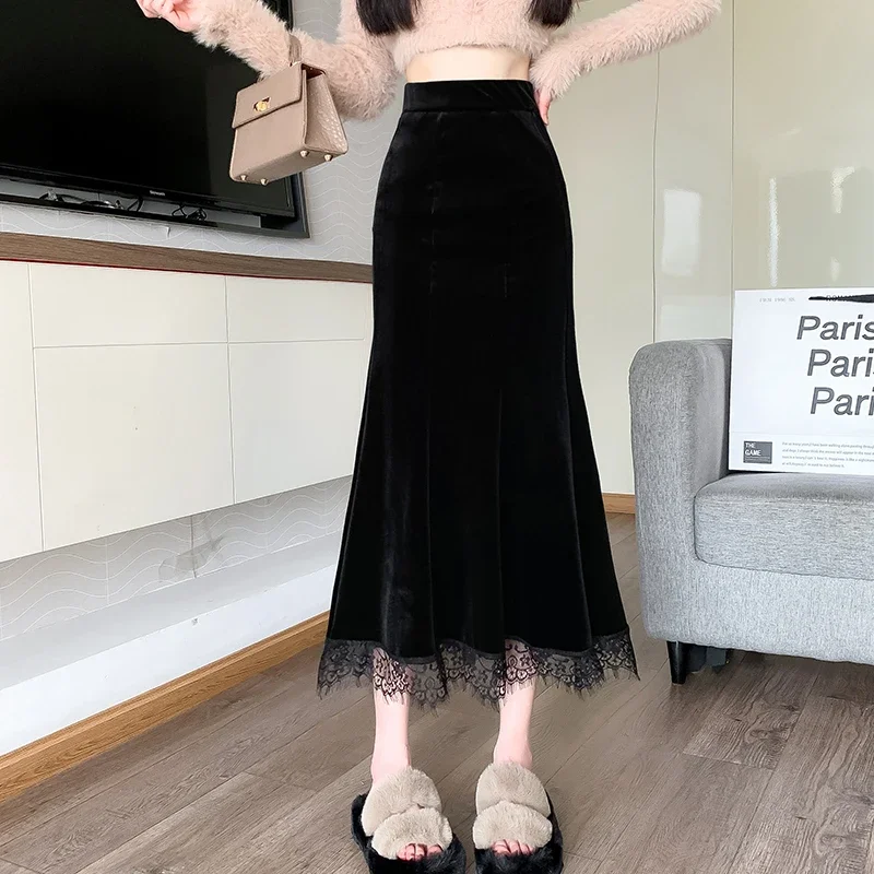 Gold Velvet Skirt Buttock High Waist Lace Trumpet Skirts Japanese Fashion Dongdaemun Korea 2024 Cute Core Party Dresses Woman
Gold Velvet Skirt Buttock High Waist Lace Trumpet Skirts Japanese Fashion Dongdaemun Korea 2024 Cute Core Party Dresses Woman