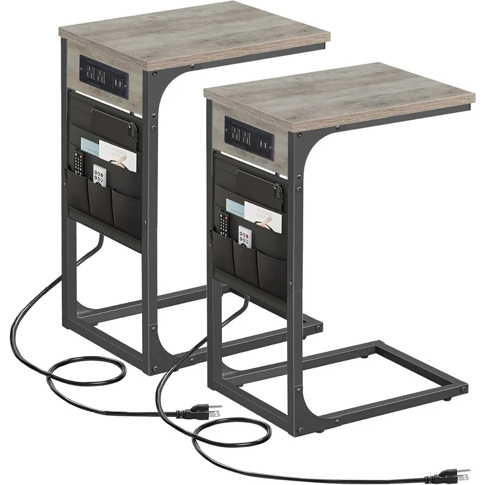 C Shaped End Table with Charging Station, Couch Table with Storage Bag, Set of 2, TV Tray Table with 2 USB Ports and Outlets
C Shaped End Table with Charging Station, Couch Table with Storage Bag, Set of 2, TV Tray Table with 2 USB Ports and Outlets