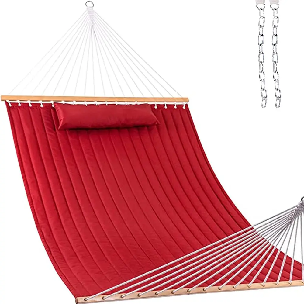 12 Ft Double Quilted Fabric Hammo With Spreader Bars And Detachable Pillow, 2 Person Hammock, 450 Lbs Weight Acity,
12 Ft Double Quilted Fabric Hammo With Spreader Bars And Detachable Pillow, 2 Person Hammock, 450 Lbs Weight Acity,
