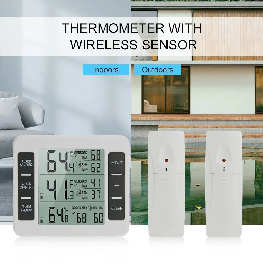 Беспроводной термометр для холодильника, монитор температуры в помещении и на открытом воздухе со звуковой сигнализацией, морозильной камерой, кухонный домашний датчик температуры 
Беспроводной термометр для холодильника, монитор температуры в помещении и на открытом воздухе со звуковой сигнализацией, морозильной камерой, кухонный домашний датчик температуры