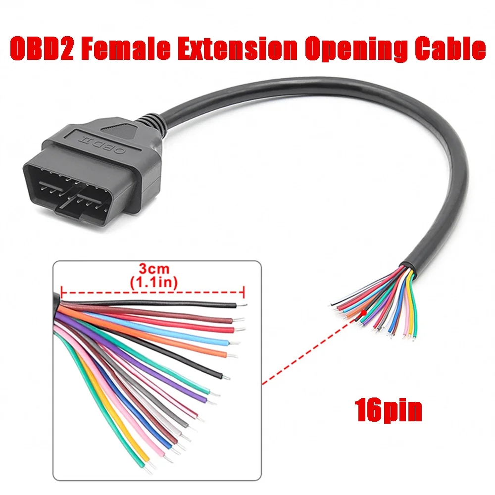 30cm Color Bare Wire Extension Cable Female Extension Opening Cable OBD2 16Pin Male Plug Connector Auto Diagnostic Interface
30cm Color Bare Wire Extension Cable Female Extension Opening Cable OBD2 16Pin Male Plug Connector Auto Diagnostic Interface