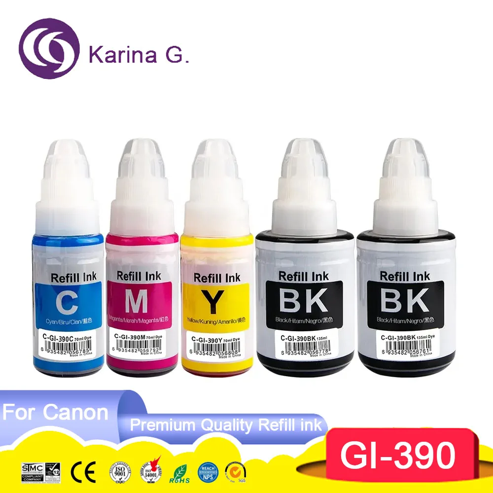 Совместимая бутылка GI390 GI 390 GI-390, сменные чернила на водной основе Tintas для принтера Canon PIXMA G1310 G3310. Применимо в Японии.
Совместимая бутылка GI390 GI 390 GI-390, сменные чернила на водной основе Tintas для принтера Canon PIXMA G1310 G3310. Применимо в Японии.
