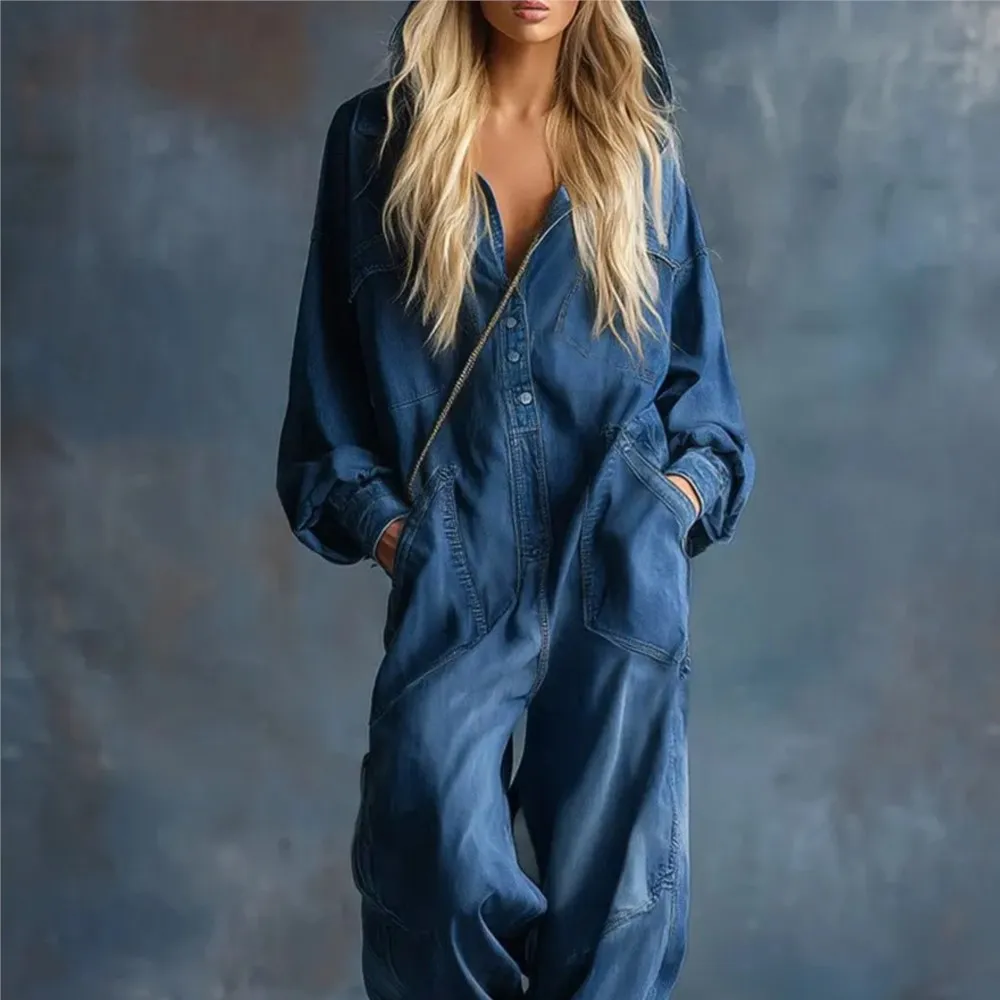 Casual Loose Jumpsuit Spring Autumn Solid Color Simple Fashion Denim Street Style Long Sleeve Button Hooded Pocket Jumpsuit
Casual Loose Jumpsuit Spring Autumn Solid Color Simple Fashion Denim Street Style Long Sleeve Button Hooded Pocket Jumpsuit