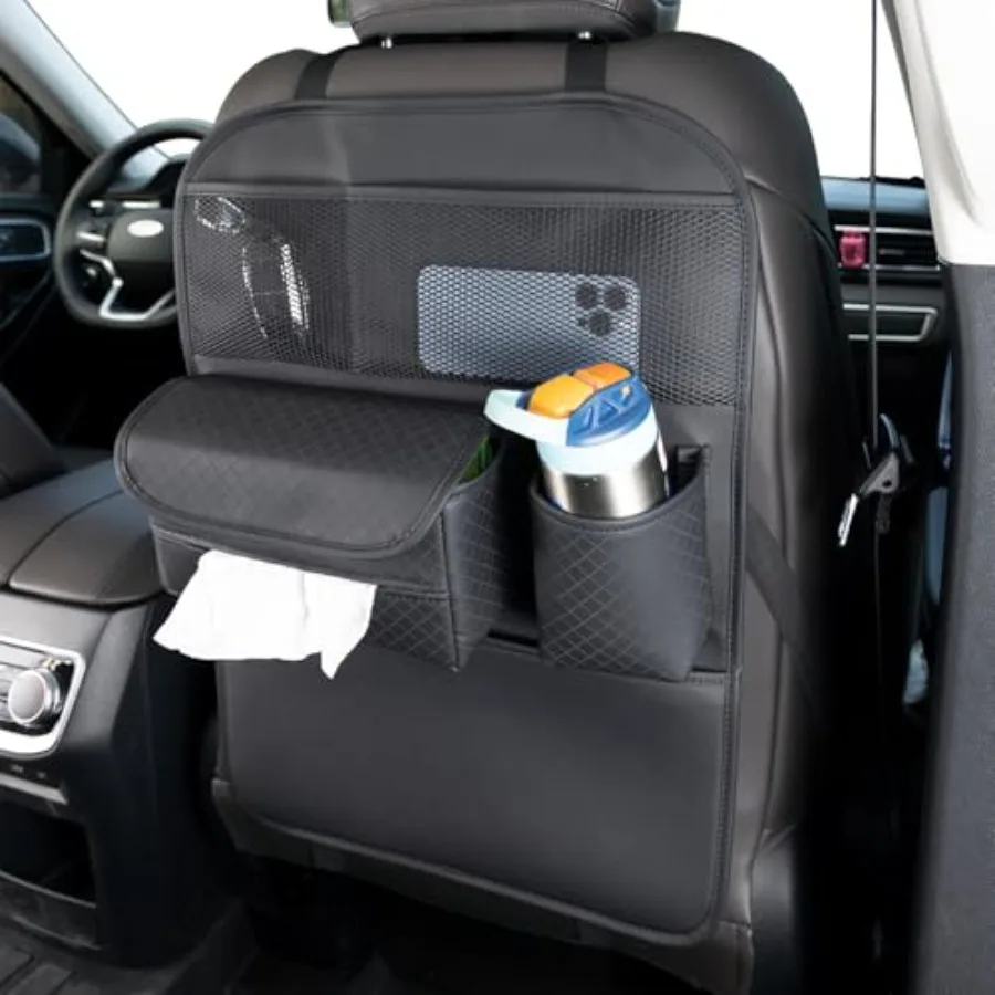 PU Leather Car Seat Back Organizer with Kick Mat Protectors, Tissue Box Storage, Cup Holder, Phone Holder for Road Trips. Black
PU Leather Car Seat Back Organizer with Kick Mat Protectors, Tissue Box Storage, Cup Holder, Phone Holder for Road Trips. Black
