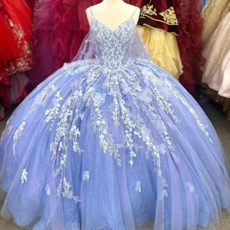 Customized Glittering Lavender Quinceanera Dresses With Cape Crystal Flower Applique Lace Vestidos De 15 Anos Birthday Party
Customized Glittering Lavender Quinceanera Dresses With Cape Crystal Flower Applique Lace Vestidos De 15 Anos Birthday Party