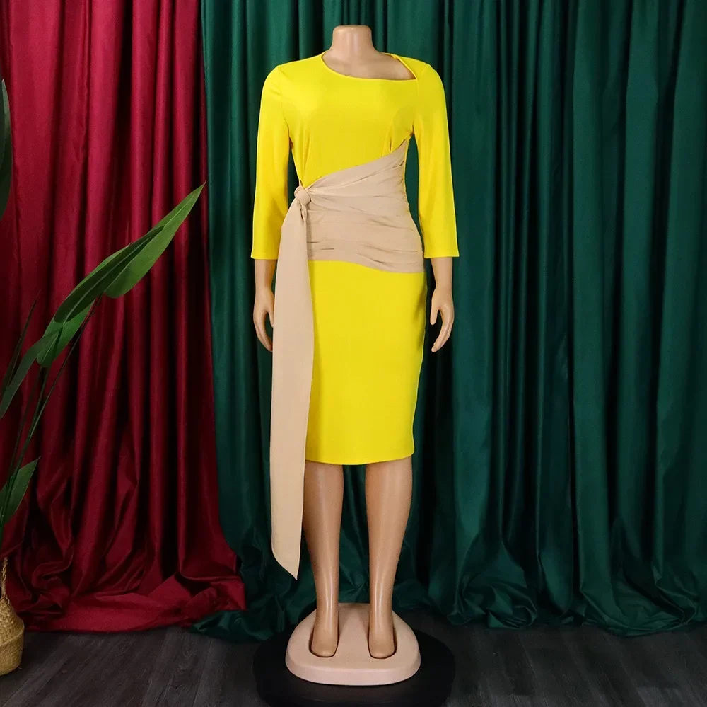 Women Bodycon Dress Three Quarter Sleeves Skew Collar Patchwork Ruffles Elegant Office Ladies Female Package Hip Summer 2023 New
Women Bodycon Dress Three Quarter Sleeves Skew Collar Patchwork Ruffles Elegant Office Ladies Female Package Hip Summer 2023 New