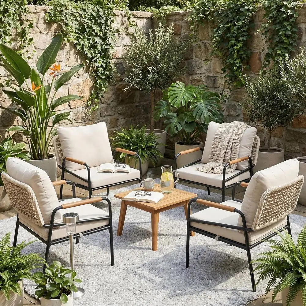 4-Piece Outdoor Lounge Chair Set with Cushions, Weather-Resistant for Patio, Garden, and Outdoor Spaces, Beige
4-Piece Outdoor Lounge Chair Set with Cushions, Weather-Resistant for Patio, Garden, and Outdoor Spaces, Beige