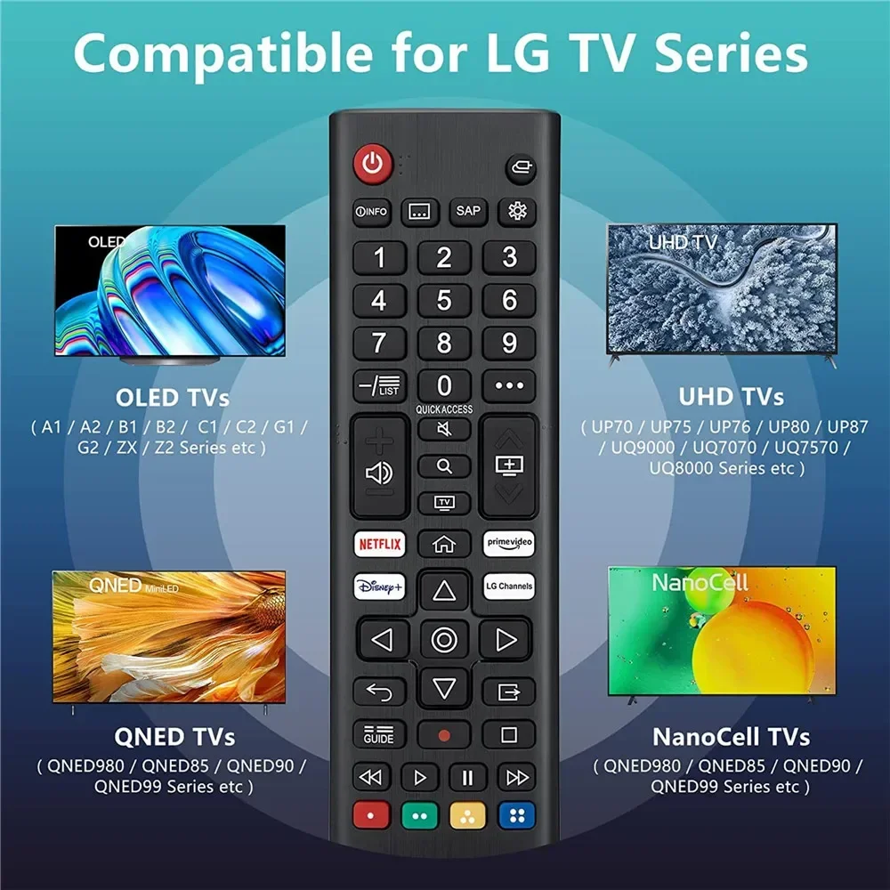 Universal Remote Control for LG LED OLED LCD Smart TV 4K 8K UHD HDTV webOS NanoCell QNED HDR TVs Infrared Remote
Universal Remote Control for LG LED OLED LCD Smart TV 4K 8K UHD HDTV webOS NanoCell QNED HDR TVs Infrared Remote