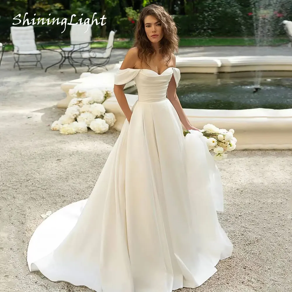 ShiningLight Sweetheart A Line Wedding Dress Off The Shoulder Vestidos De Novia Long Satin Bridal Gowns For Women Customized
ShiningLight Sweetheart A Line Wedding Dress Off The Shoulder Vestidos De Novia Long Satin Bridal Gowns For Women Customized