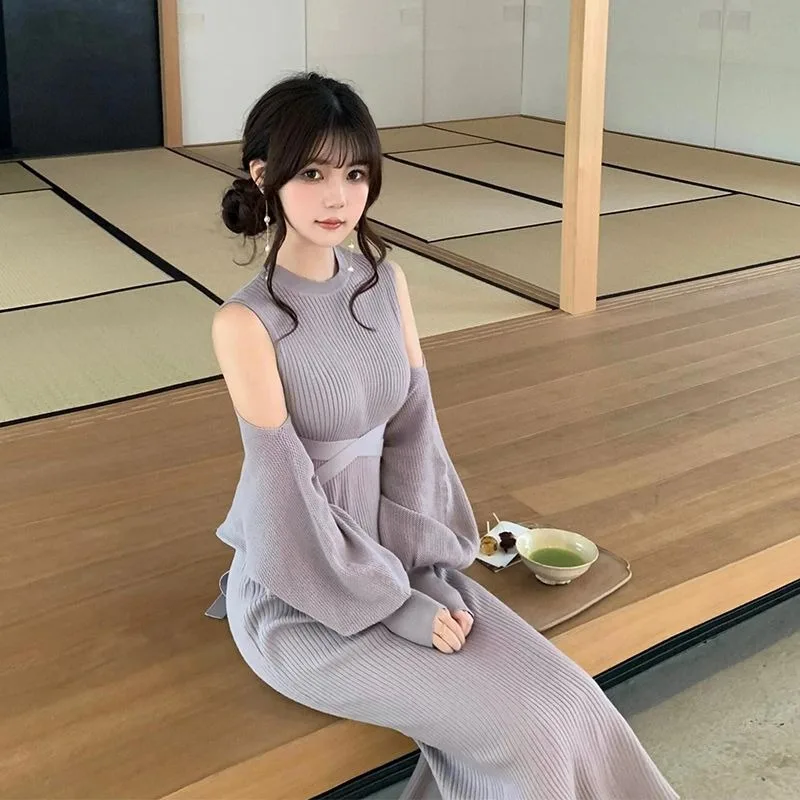 Pure Sexy Suit for Women's Spring Slim Fit Sleeveless Knitted Long Dress Long-sleeved Cardigan Two-piece Set Female Clothes
Pure Sexy Suit for Women's Spring Slim Fit Sleeveless Knitted Long Dress Long-sleeved Cardigan Two-piece Set Female Clothes