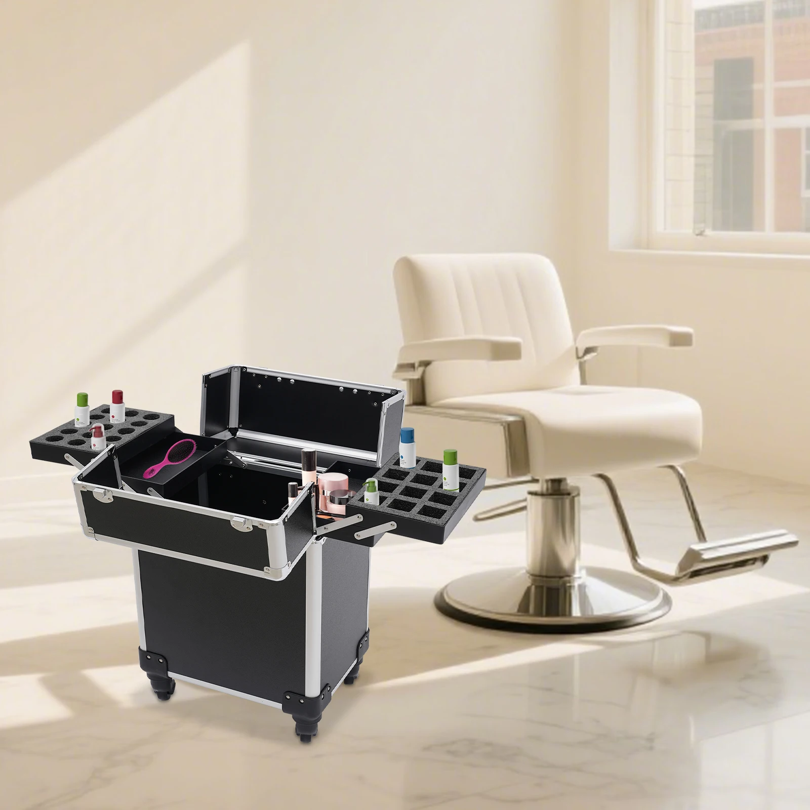 Rolling Makeup Travel Case, Rectangular Cosmetic Trolley with Keys, Hairdressing Travel Case for Professional Makeup Artists
Rolling Makeup Travel Case, Rectangular Cosmetic Trolley with Keys, Hairdressing Travel Case for Professional Makeup Artists