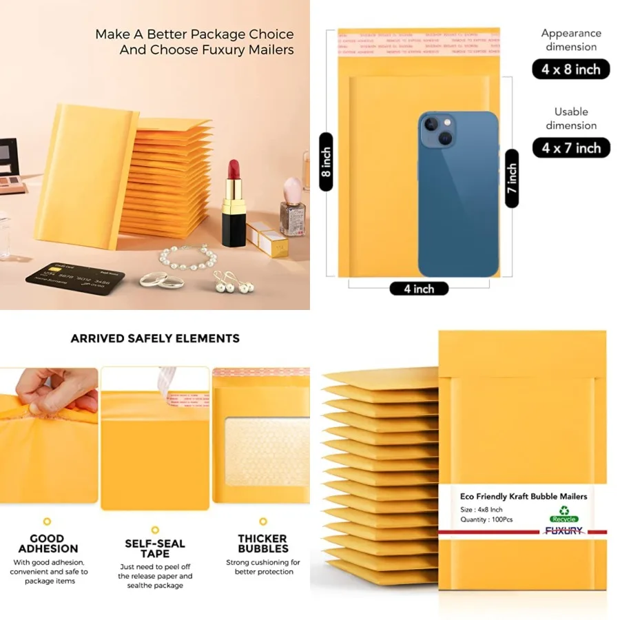 Small Bubble Mailers 4x8" 100 Pack Padded Envelopes Thick Kraft Bubble Envelopes Usable Size 4x7" Waterproof Cushioned Padded M
Small Bubble Mailers 4x8" 100 Pack Padded Envelopes Thick Kraft Bubble Envelopes Usable Size 4x7" Waterproof Cushioned Padded M