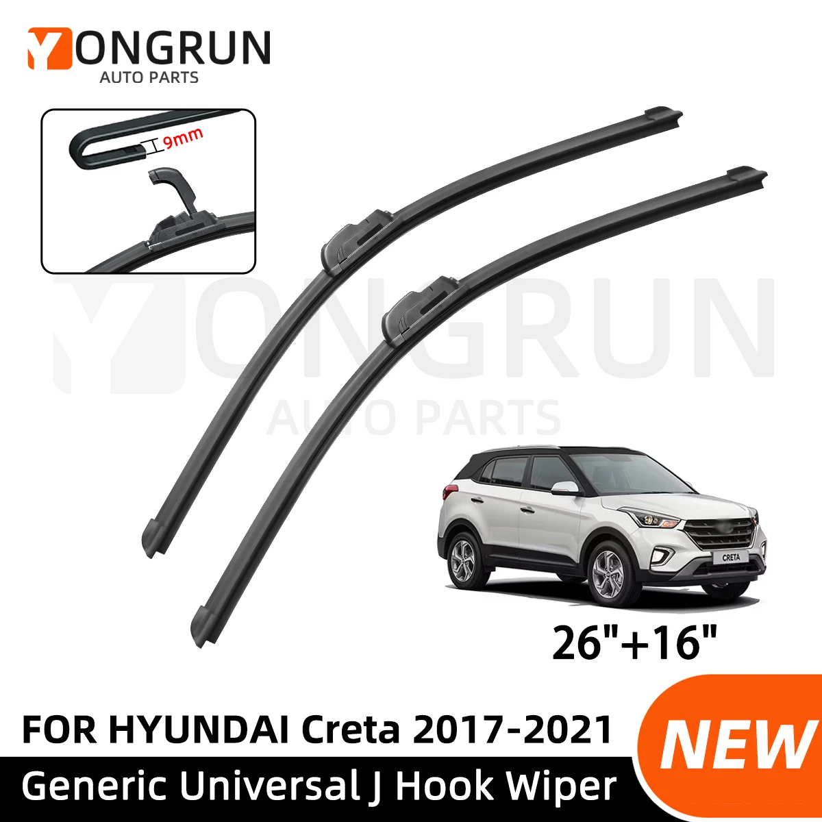YONGRUN 2PCS Front Windshield Wiper With 26"+16" Suitable For Hyundai Creta 2017-2021 Durable Automotive Parts 2018 2019 2020
YONGRUN 2PCS Front Windshield Wiper With 26"+16" Suitable For Hyundai Creta 2017-2021 Durable Automotive Parts 2018 2019 2020