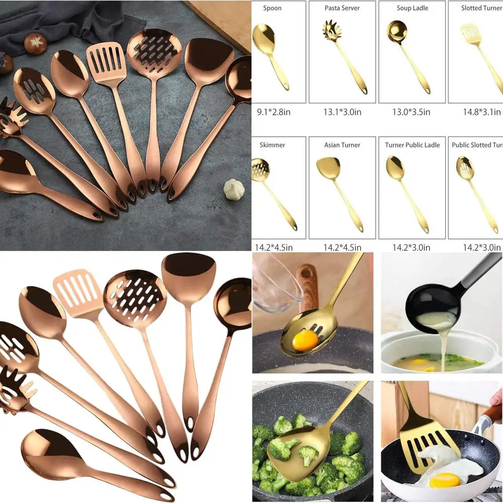 Rose Gold 8-Piece Stainless Steel Kitchen Utensil Set with Titanium Plated Nonstick Tools - Slotted Spatula, Turner, Ladle, Dish
Rose Gold 8-Piece Stainless Steel Kitchen Utensil Set with Titanium Plated Nonstick Tools - Slotted Spatula, Turner, Ladle, Dish