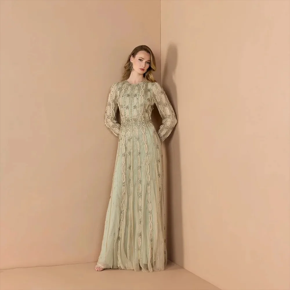 Elegant crew neck lace design with magnificent vibe, long-sleeve floor-length dress with waist-cinching cut flatters figure well
Elegant crew neck lace design with magnificent vibe, long-sleeve floor-length dress with waist-cinching cut flatters figure well