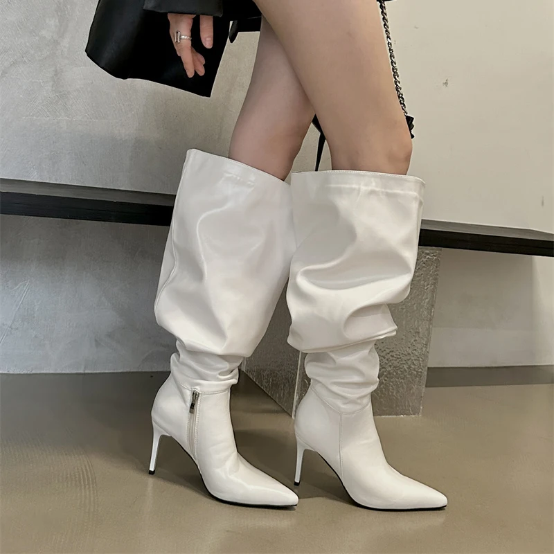 Pointed Pleated Stiletto Heels Women's Boots Loose Long Tube Boot Genuine Leather Women Shoes Solid Color Autumn Winter Fashion
Pointed Pleated Stiletto Heels Women's Boots Loose Long Tube Boot Genuine Leather Women Shoes Solid Color Autumn Winter Fashion