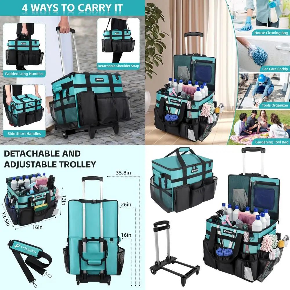 Amber Green Large Rolling Cleaning Cart with Detachable Trolley, Multi-Pocket Storage for Housekeeping Tools and Shoulder Strap
Amber Green Large Rolling Cleaning Cart with Detachable Trolley, Multi-Pocket Storage for Housekeeping Tools and Shoulder Strap