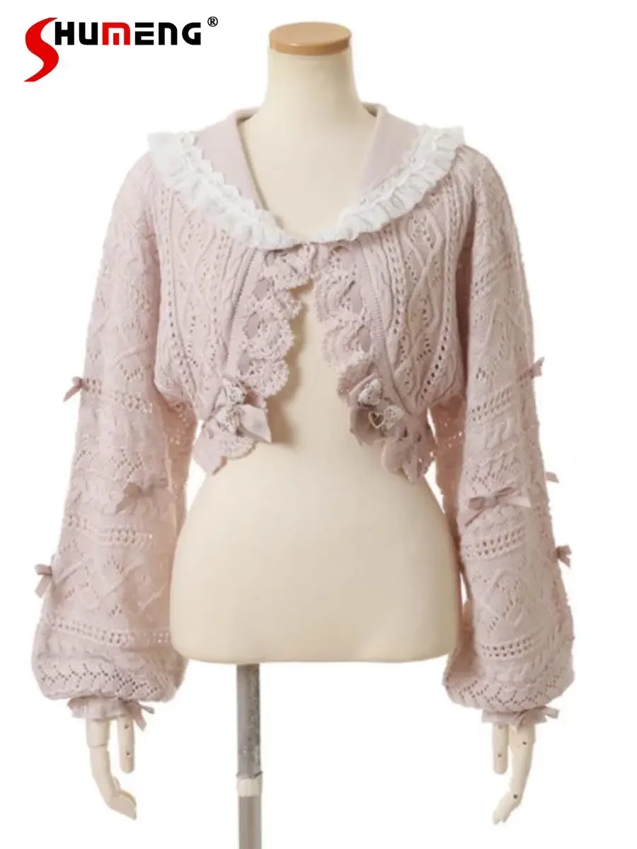 Japanese Sweet Cute Girls Short Cardigan Sweater Women's Bow Navy Collar Pink Long-sleeved Knitwear Top Spring and Autumn New
Japanese Sweet Cute Girls Short Cardigan Sweater Women's Bow Navy Collar Pink Long-sleeved Knitwear Top Spring and Autumn New
