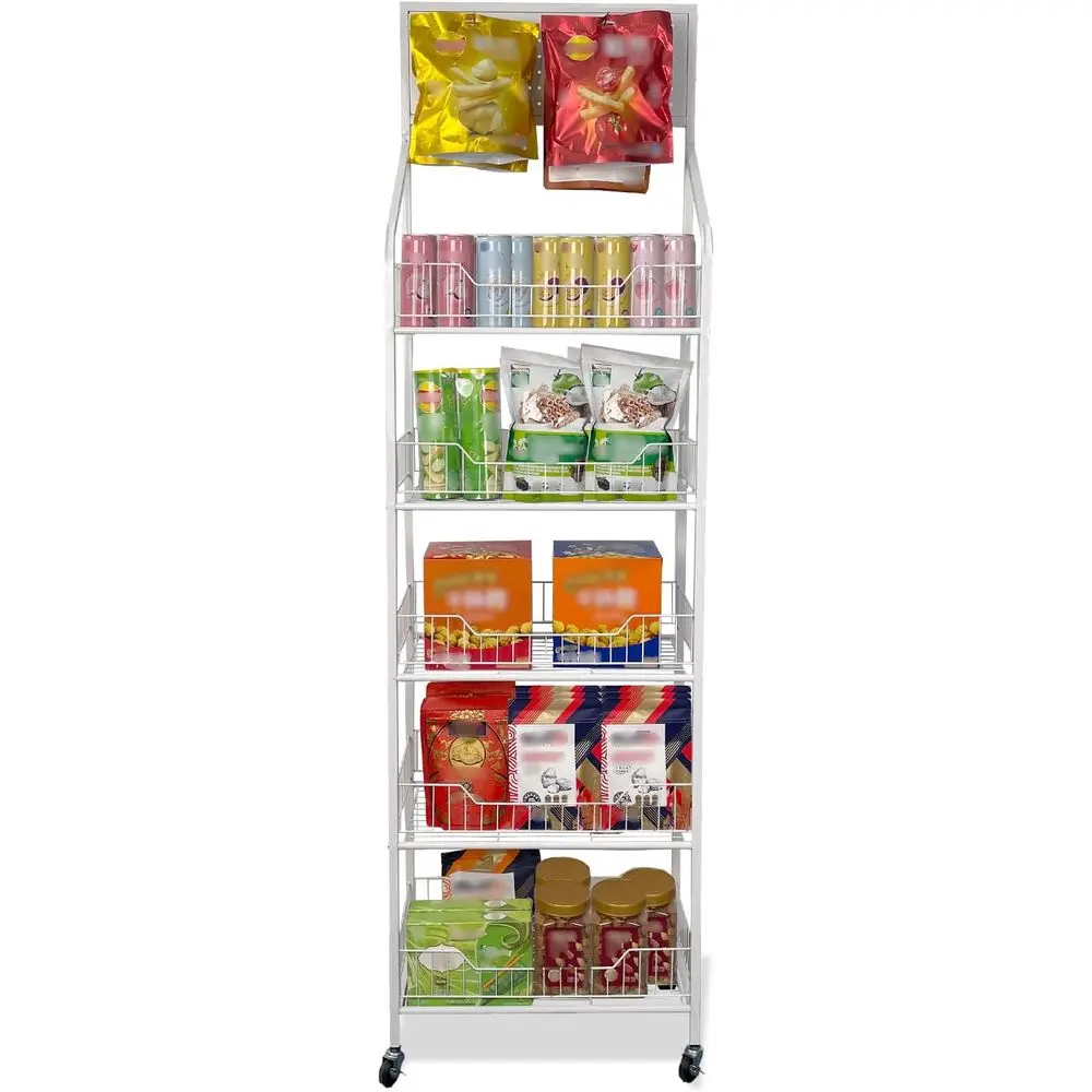 5-уровневая стойка для закусок — полки для розничной торговли с верхней перфорированной доской, 15 крючков, витрина для выпечки на колесах для Easy Mob
5-уровневая стойка для закусок — полки для розничной торговли с верхней перфорированной доской, 15 крючков, витрина для выпечки на колесах для Easy Mob