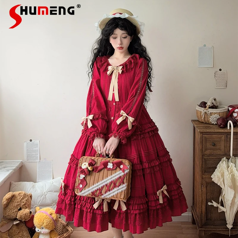 Japanese Mori Girl Style Elegant Retro OP Dress Round Neck Long Sleeve Bowknot Single-Breasted CLA Lolita Long Dress for Women
Japanese Mori Girl Style Elegant Retro OP Dress Round Neck Long Sleeve Bowknot Single-Breasted CLA Lolita Long Dress for Women