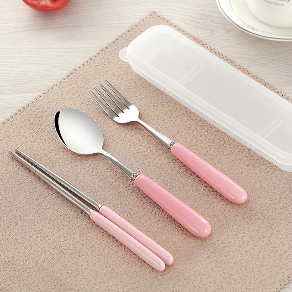 Three-piece Set of Chopsticks Forks and Spoons Cutlery Stainless Steel Pink Student
Three-piece Set of Chopsticks Forks and Spoons Cutlery Stainless Steel Pink Student