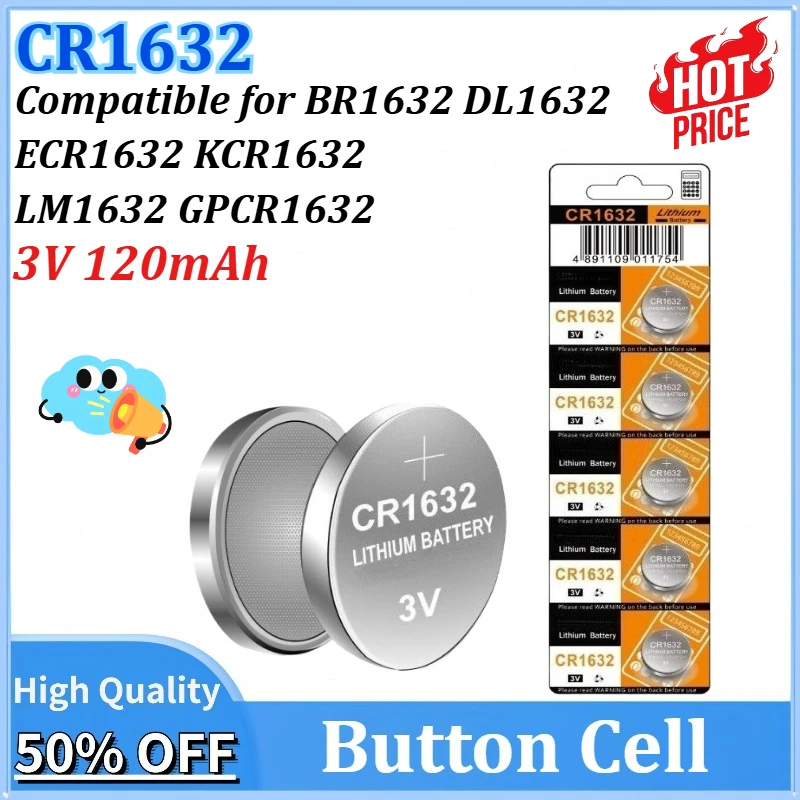 New CR1632 3V 120mAh Lithium Coin Cell Battery BR1632 DL1632 ECR1632 KCR1632 LM1632 GPCR1632 for Watches Key Fobs Calculators
New CR1632 3V 120mAh Lithium Coin Cell Battery BR1632 DL1632 ECR1632 KCR1632 LM1632 GPCR1632 for Watches Key Fobs Calculators