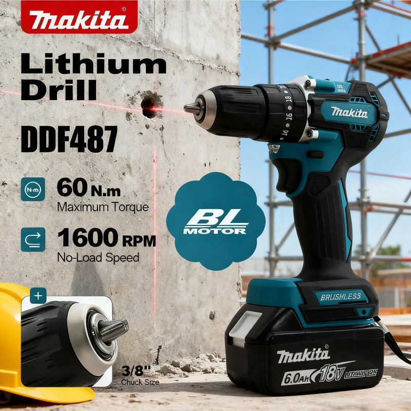 Makita DDF487 Аккумуляторная дрель 18 В, аккумуляторный электроинструмент, бесщеточная электрическая ударная отвертка
Makita DDF487 Аккумуляторная дрель 18 В, аккумуляторный электроинструмент, бесщеточная электрическая ударная отвертка