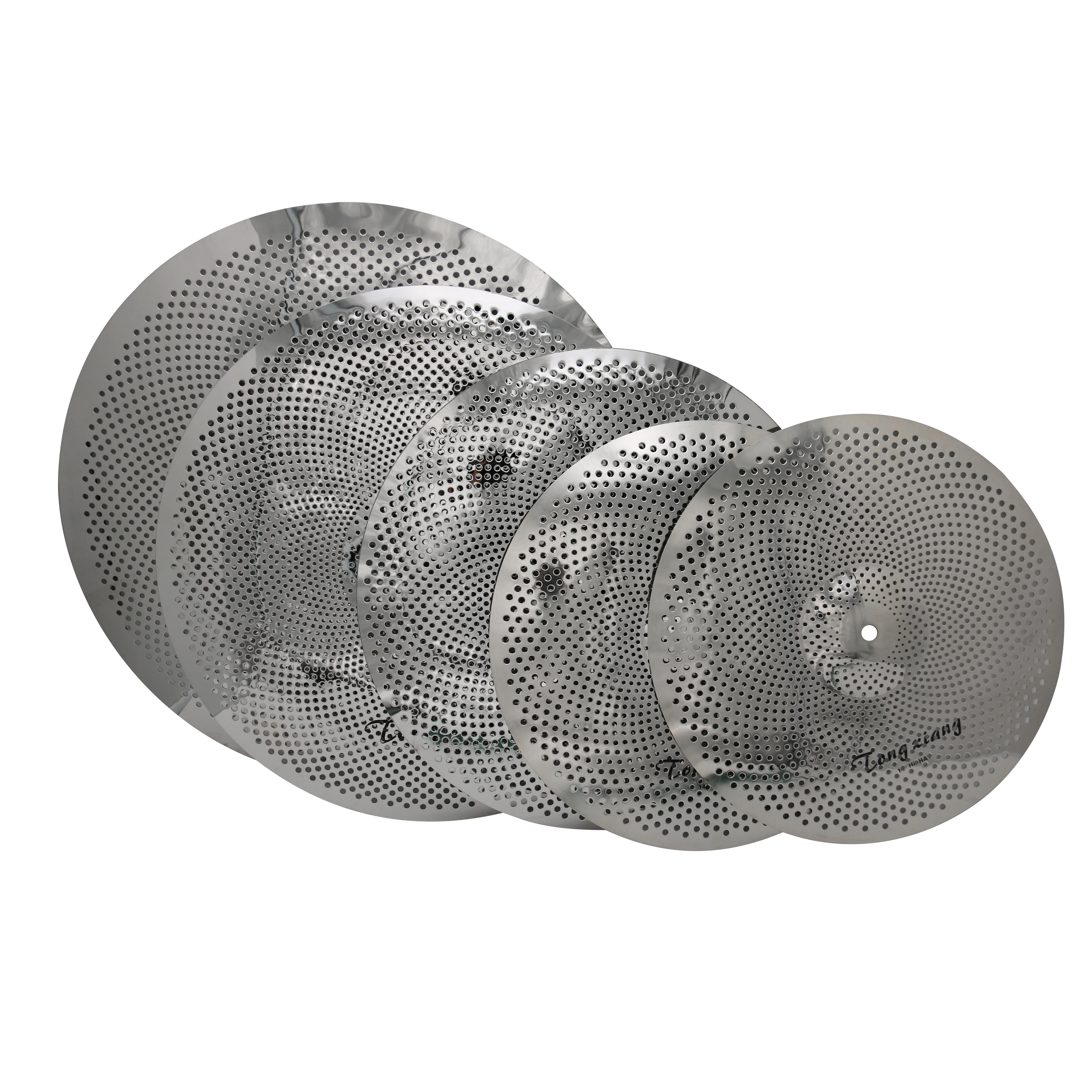 Polished Low Volume Cymbals Silver Color 5 Pcs Cymbal Set For Sale
Polished Low Volume Cymbals Silver Color 5 Pcs Cymbal Set For Sale