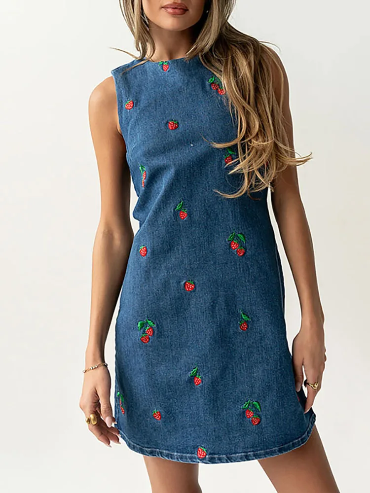 Temperament O-neck Backless Vest Dress Lady Casual Denim Loose Mini Dress 2026 Fashion Embroidered Sleeveless Club Party Dress
Temperament O-neck Backless Vest Dress Lady Casual Denim Loose Mini Dress 2026 Fashion Embroidered Sleeveless Club Party Dress