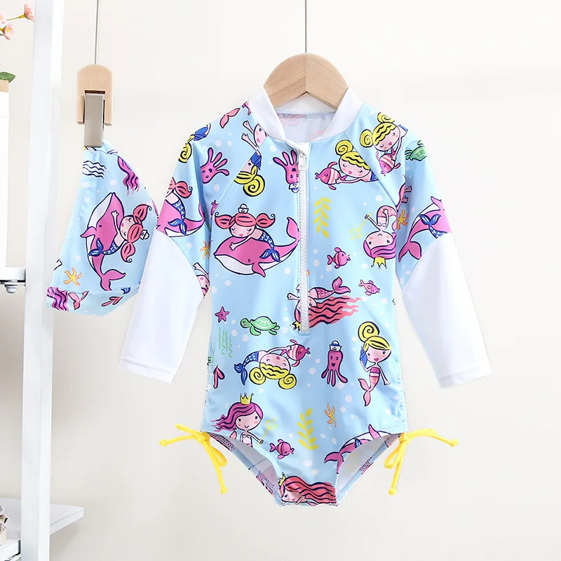 Girls Long Sleeve Cartoon Swimwear and Bathing Cap Summer Beach Bathing Suit two Piece Swimsuit Swimming Costumes for Children
Girls Long Sleeve Cartoon Swimwear and Bathing Cap Summer Beach Bathing Suit two Piece Swimsuit Swimming Costumes for Children