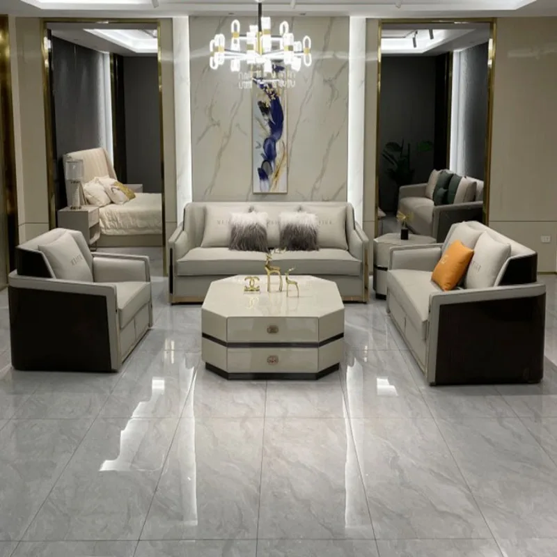 Italian light luxury leather sofa American European villa large apartment living room post-modern sofa furniture
Italian light luxury leather sofa American European villa large apartment living room post-modern sofa furniture