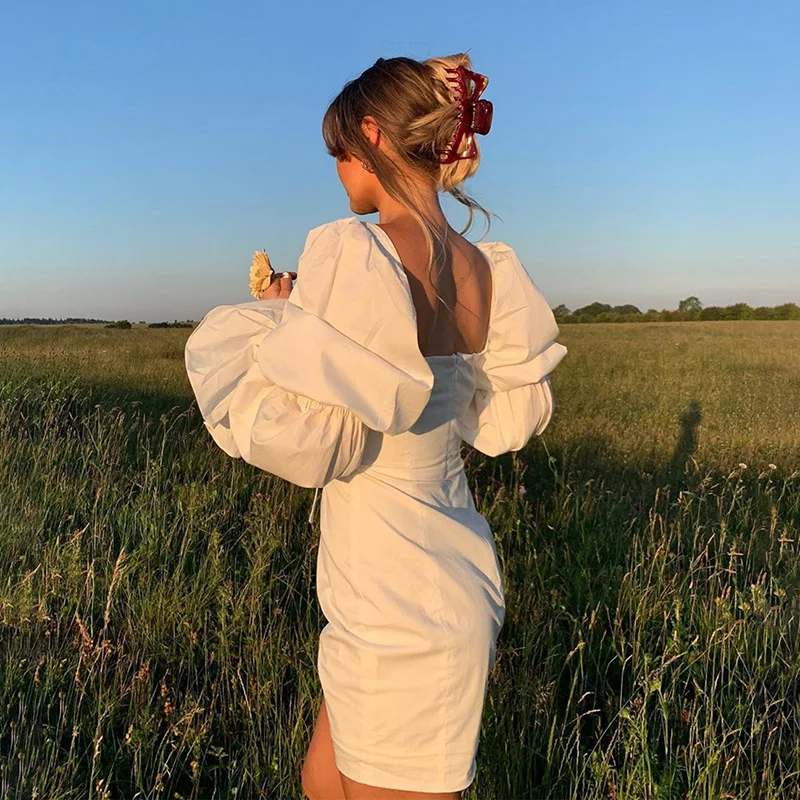 Cottagecore Vintage Mini Dress Elegant Long Puff Sleeve Sexy Backless Bandage Dress for Women Bodycon Vestudis Mujer Streetwear
Cottagecore Vintage Mini Dress Elegant Long Puff Sleeve Sexy Backless Bandage Dress for Women Bodycon Vestudis Mujer Streetwear