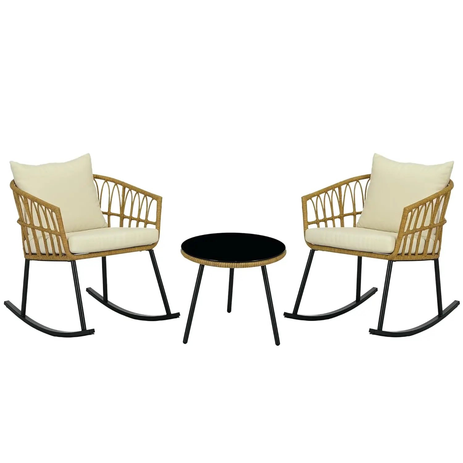 3 Piece Patio Bistro Set Rocker Chairs Glass Top Coffee Table Cushions Outdoor Balcony Backyard Cream White Customized
3 Piece Patio Bistro Set Rocker Chairs Glass Top Coffee Table Cushions Outdoor Balcony Backyard Cream White Customized