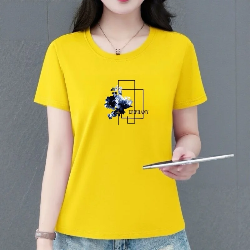 Elegant Floral Print Short Sleeve T-Shirt Women's Summer Versatile Slimming round Neck Fashion Casual Top Polyester Fiber
Elegant Floral Print Short Sleeve T-Shirt Women's Summer Versatile Slimming round Neck Fashion Casual Top Polyester Fiber