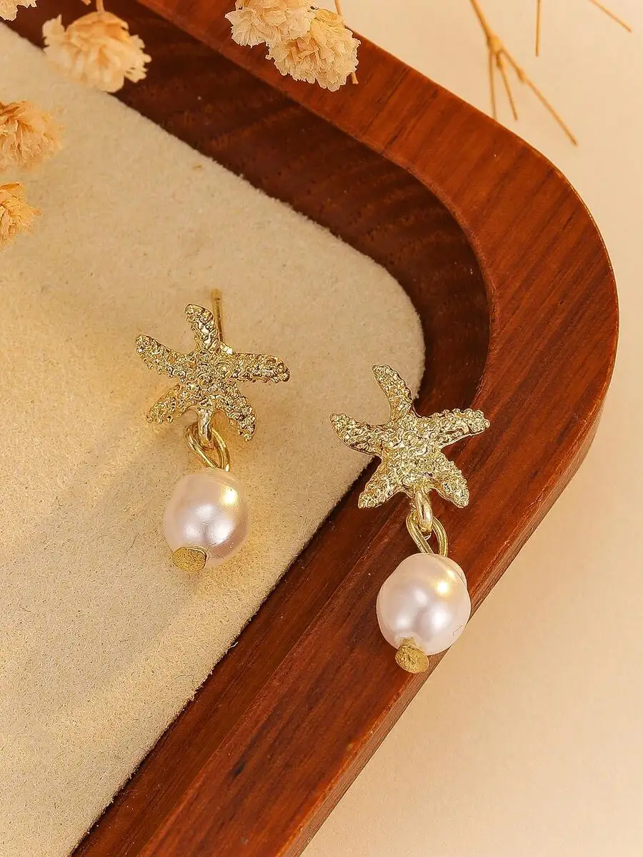 Starfish And Pearl Earrings Bohemian Style Fashion Jewelry For Beach Vacation
Starfish And Pearl Earrings Bohemian Style Fashion Jewelry For Beach Vacation