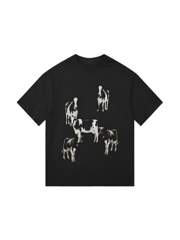 Aelfric Eden Dairy Cow Print Tee Vintage Oversize Shirts SummerUnisex Casual Harajuku Top Tshirt AnimeClothesStreetwear Harajuku
