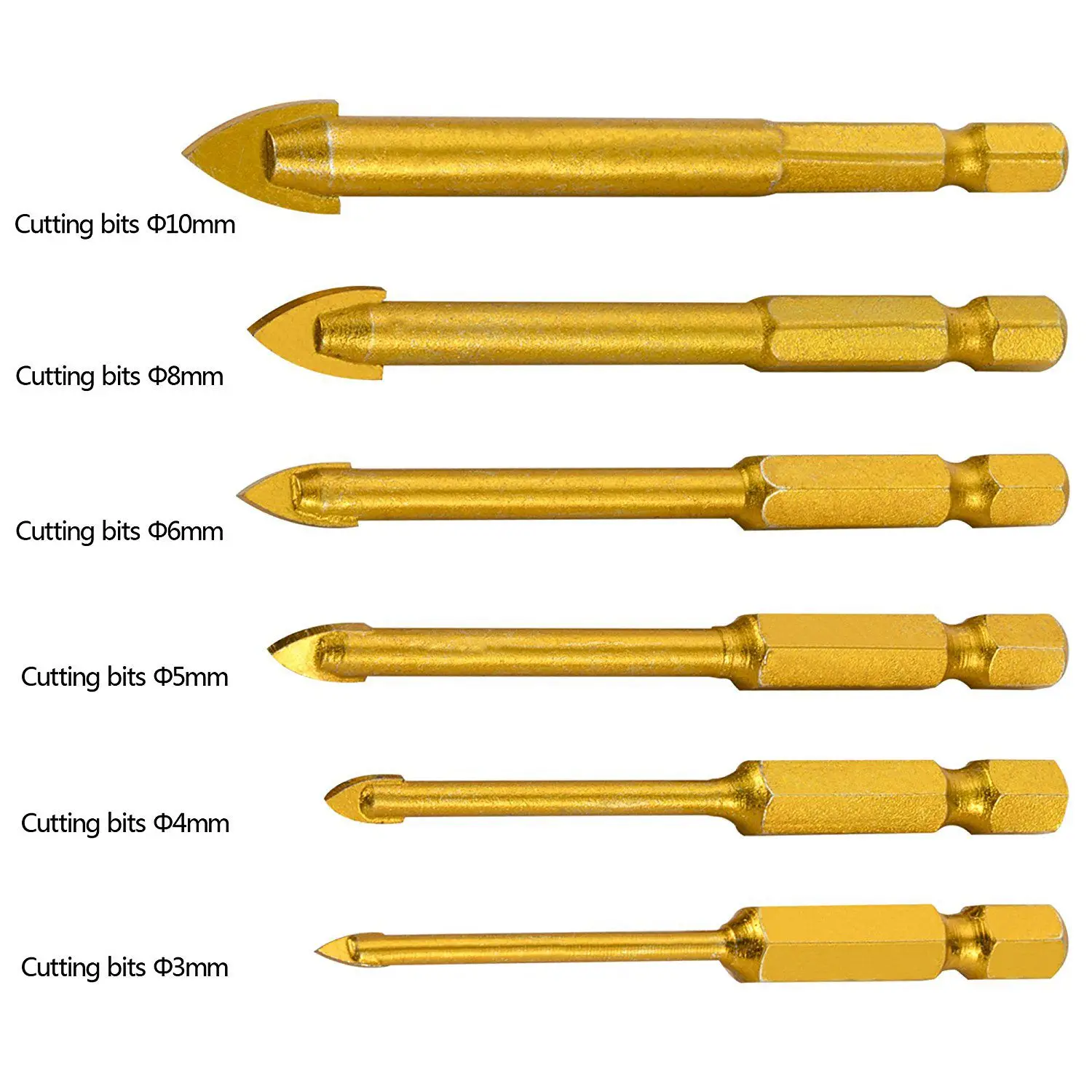 ABBY-6Pcs Glass Drill Bits Set Tile Drilling Set 3/4/5/6/8/10Mm With 1/4Inch Hex Shank For Porcelain Marble Mirror
ABBY-6Pcs Glass Drill Bits Set Tile Drilling Set 3/4/5/6/8/10Mm With 1/4Inch Hex Shank For Porcelain Marble Mirror