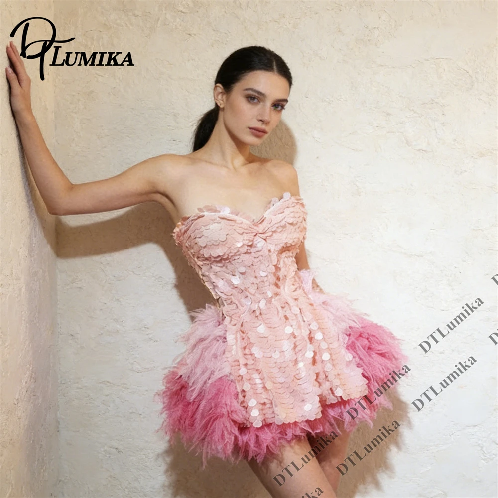 DTLumika Women’s Pink Strapless Sequin Feather Embroidered Corset Tulle Tutu Mini Party Gown (Size S - XL) Sweet Birthday Party
DTLumika Women’s Pink Strapless Sequin Feather Embroidered Corset Tulle Tutu Mini Party Gown (Size S - XL) Sweet Birthday Party