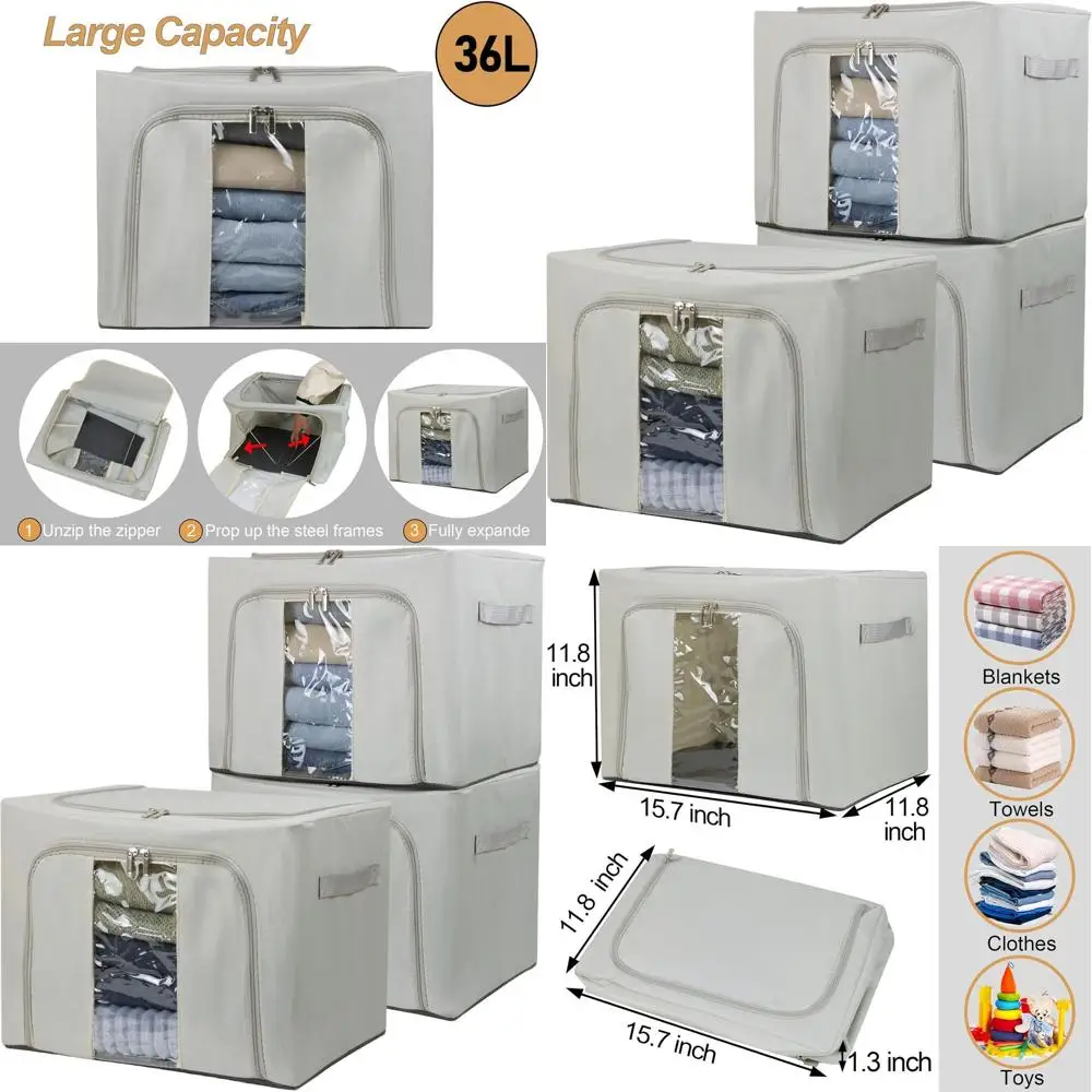 Stackable 3-Piece Metal Framed Clothes Storage Bins with Lids, Foldable Fabric Organizers for Closet Sheets and Clothing
Stackable 3-Piece Metal Framed Clothes Storage Bins with Lids, Foldable Fabric Organizers for Closet Sheets and Clothing