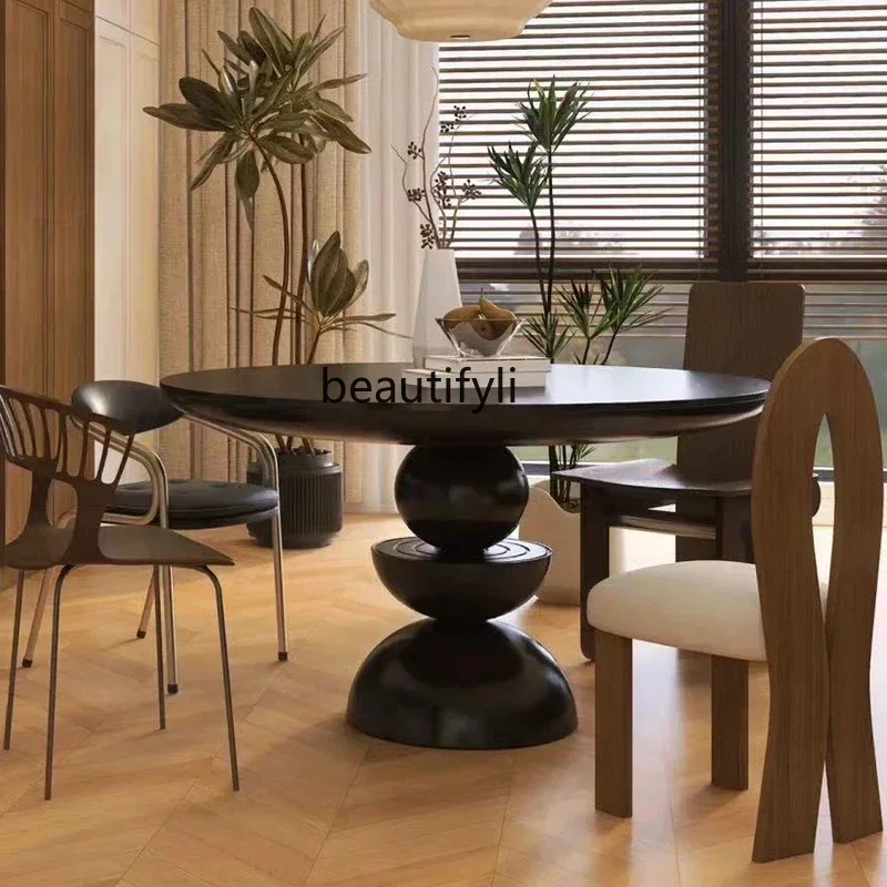Retro round table creative round dining French solid wood dining neoclassical table black solid wood round table 
Retro round table creative round dining French solid wood dining neoclassical table black solid wood round table