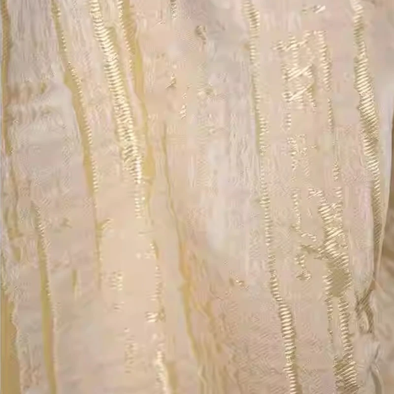 Beige Gold Thread Jacquard Fabric Vertical Stripes 3D Textured Stiff Hanfu Creative Coat Designer Couture Material
Beige Gold Thread Jacquard Fabric Vertical Stripes 3D Textured Stiff Hanfu Creative Coat Designer Couture Material