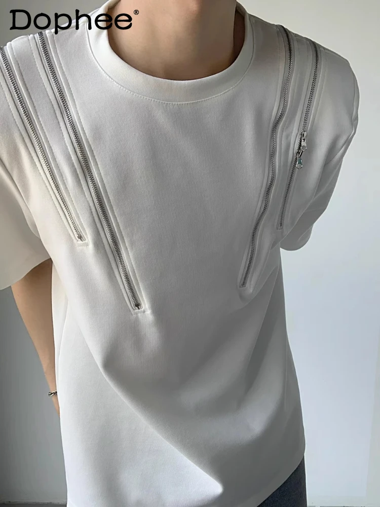 Fashion Shoulder Pads Short-sleeve T-shirts Stylish Zipper Design Tops Men's 2025 Summer New Loose Comfort Niche Trendy T-shirt
Fashion Shoulder Pads Short-sleeve T-shirts Stylish Zipper Design Tops Men's 2025 Summer New Loose Comfort Niche Trendy T-shirt