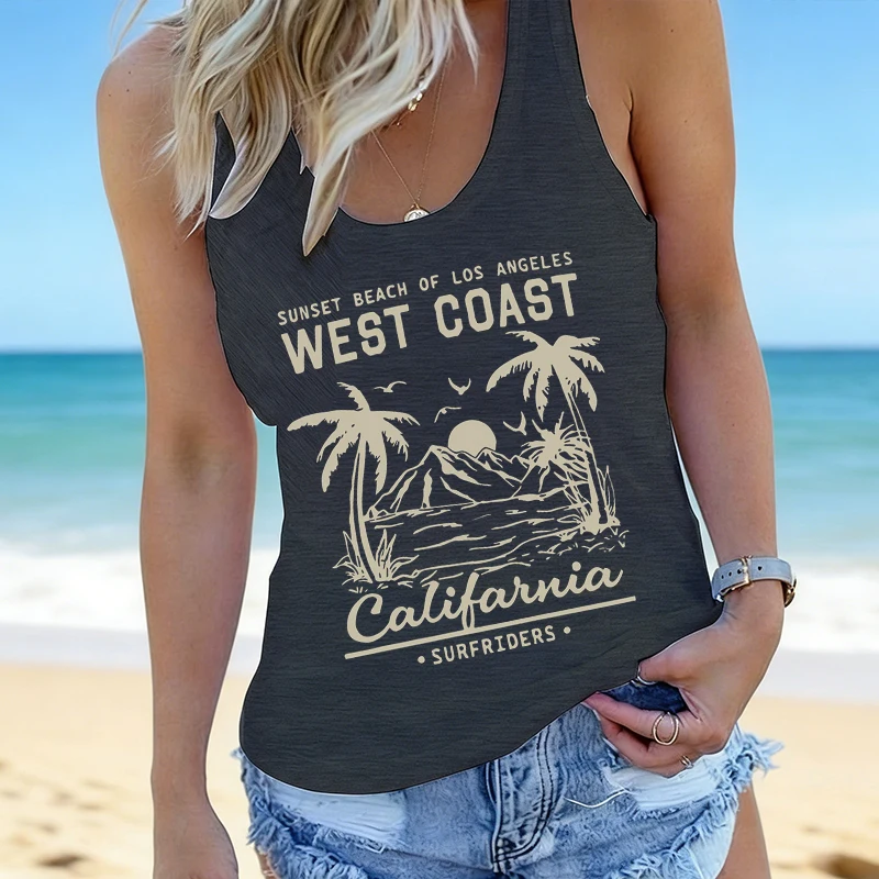 Vintage Ocean Beach West Coast Graphic Sleeveless Suspenders Tshirts Fashion Women Vacation Style Racerback Tank Tops
Vintage Ocean Beach West Coast Graphic Sleeveless Suspenders Tshirts Fashion Women Vacation Style Racerback Tank Tops
