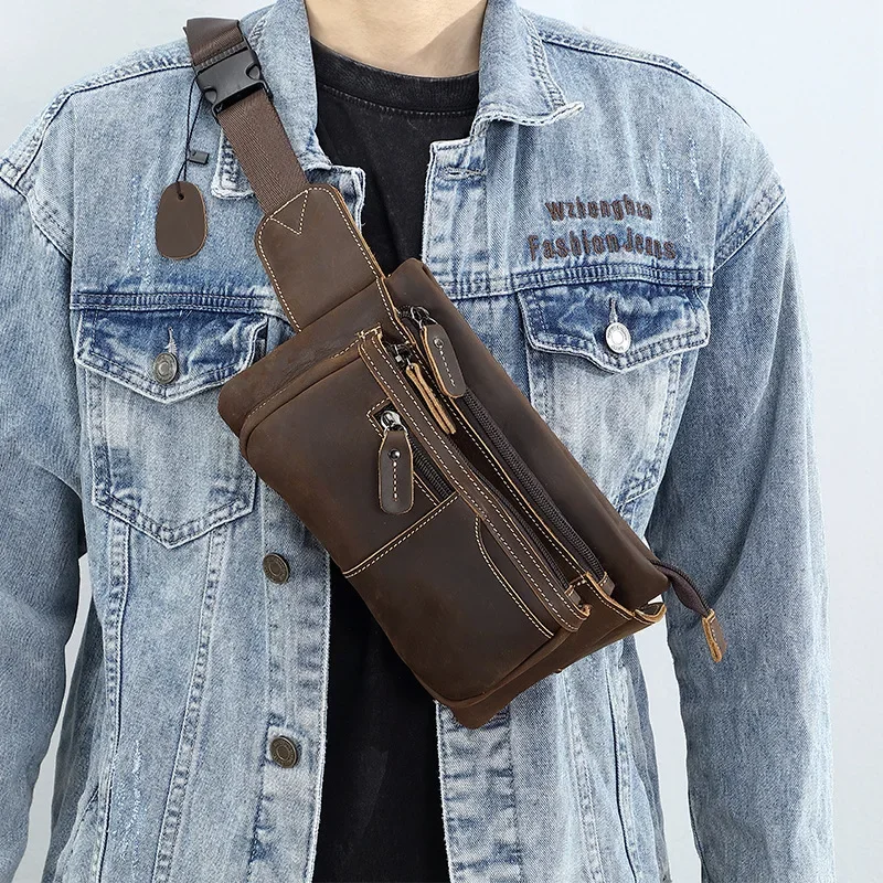 New Retro Genuine Leather Chest Bag Men's Outdoor Sports Waist Bag Cowhide Messenger Bag Motorcycle Bag Multi-functional
New Retro Genuine Leather Chest Bag Men's Outdoor Sports Waist Bag Cowhide Messenger Bag Motorcycle Bag Multi-functional