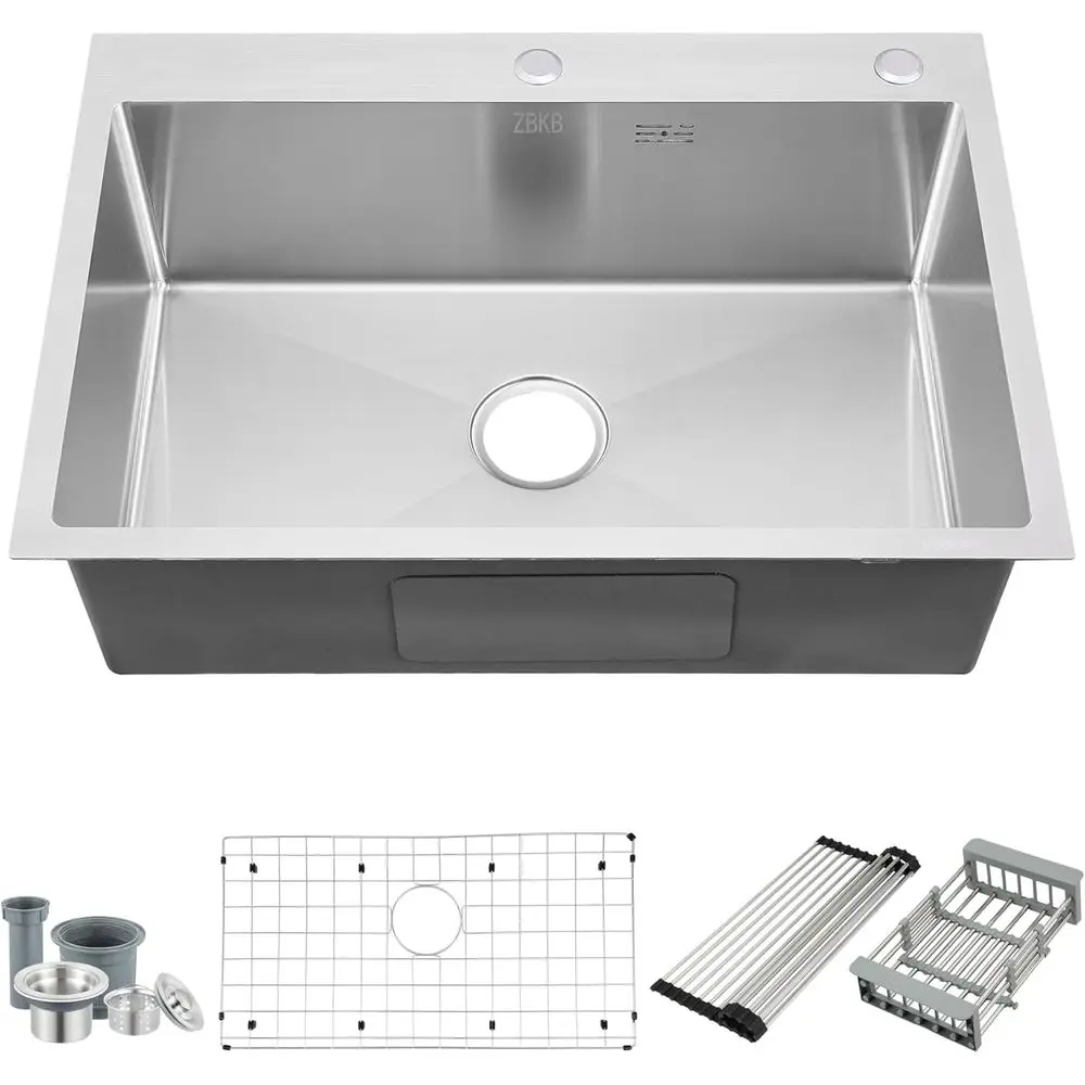 28 Inch Drop in Kitchen Sink with Overlow, 16 Gauge StainlSteel Single Bowl Topmount Kitchen Sink, 9 Inch Deep Sink with Dish Gr
28 Inch Drop in Kitchen Sink with Overlow, 16 Gauge StainlSteel Single Bowl Topmount Kitchen Sink, 9 Inch Deep Sink with Dish Gr