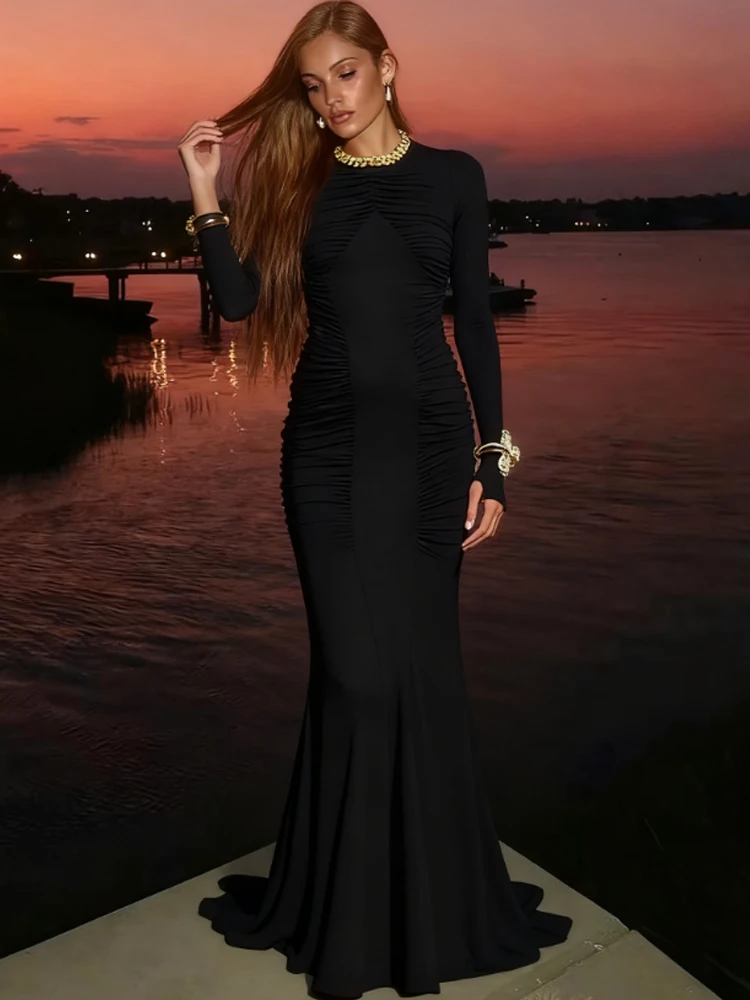 Weird Puss Elegant Mermaid dress Women Ruched O-Neck Full Sleeve Sexy Stretch Slim Pesch Hip Evening Cocktail Party Maxi Bodycon
Weird Puss Elegant Mermaid dress Women Ruched O-Neck Full Sleeve Sexy Stretch Slim Pesch Hip Evening Cocktail Party Maxi Bodycon