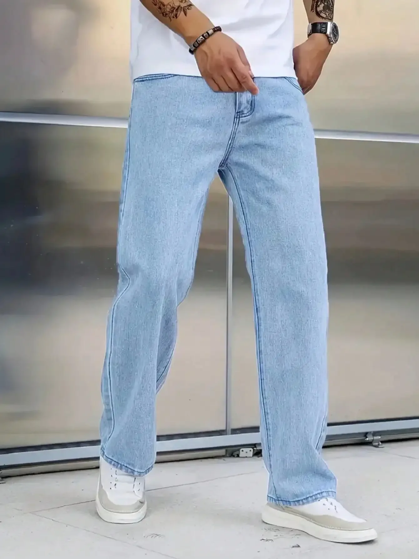 1pc Men's Straight-Leg Regular Fit Casual Distressed Light Blue Jeans, Comfortable & Suitable For Urban Walking
1pc Men's Straight-Leg Regular Fit Casual Distressed Light Blue Jeans, Comfortable & Suitable For Urban Walking